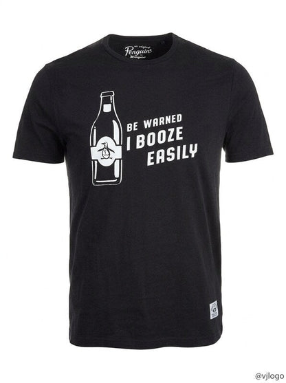 Original Penguin Mens T-Shirt Be Warned I Booze Easily, Size XL