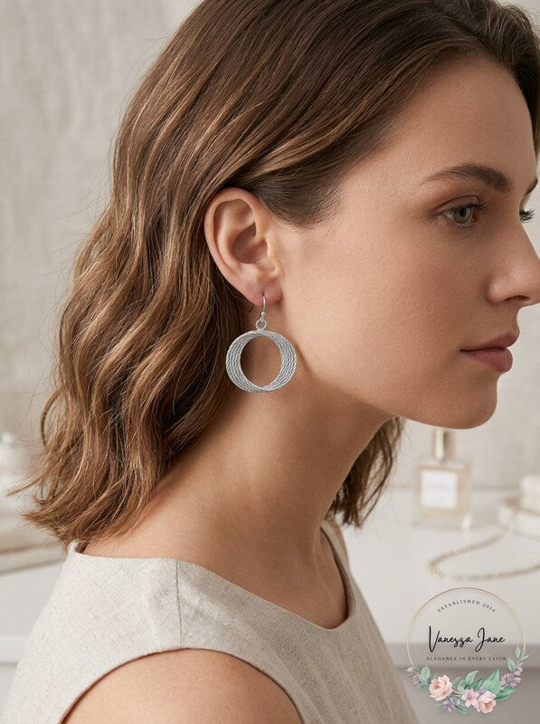 Thalia Sodi Silver-Tone Multi-Ring Medium 1.3 Drop Hoop Earrings