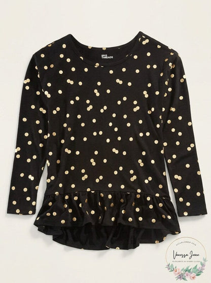 Epic Threads Big Girls Dot-Print Peplum Top, Black, Size Medium