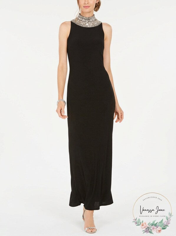 SLNY Embellished Zippered Sleeveless Sheath Formal Dress, Size 6