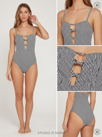 Volcom Stripe Away Printed One-Piece Swimsuit, Size XL