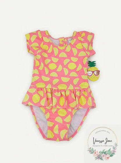 Sol Lemon Ruffle One Piece Bathing Suit in Pink Size 6
