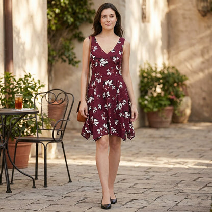 Kensie Printed Handkerchief-Hem Fit &amp; Flare Dress, Size 6