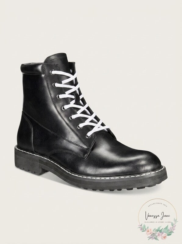 INC International Concepts Men’s Ivan Lace-up Boots, Black, Size 12
