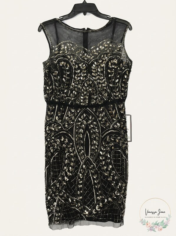 Adrianna Papell Embellished Illusion Dress, Size 2