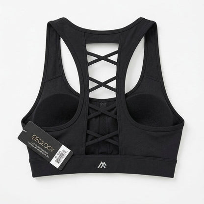 Ideology Lace-Up Back Racerback Seamless Mid-Impact Sports Bra Xs/Black