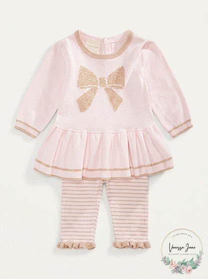 First Impressions Baby Girls Bow Sweater and Striped Tights, Size 12Months