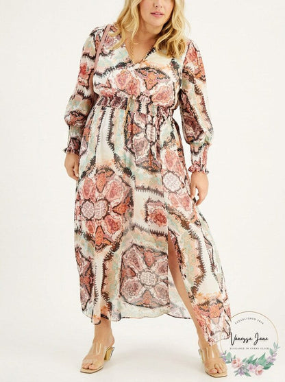 Inc Plus Size Smocked Puff-Sleeve Maxi Dress, Size XL