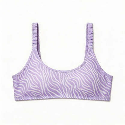 California Waves Juniors Smocked-Strap Bikini Top, Lilac, Size Small
