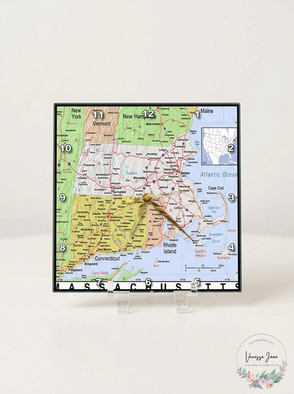 3D Rose dc_184600_1 Print of Massachusetts Cities and State Map Desk Clock, 6x6
