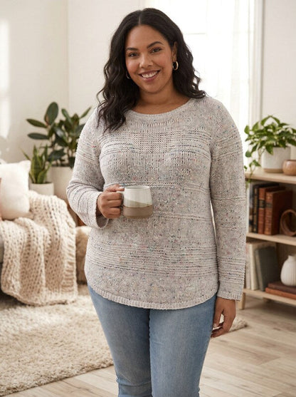 Style &amp; Co Plus Size Textured-Stripe Confetti Sweater, White, Size 3X
