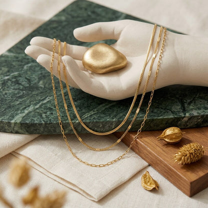 Unwritten 14K Gold Flash Plated 3-Pieces Layered Chain Necklace Set