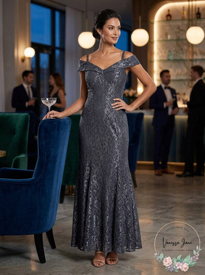R &amp; M Richards Off-the-Shoulder Lace Gown, 8