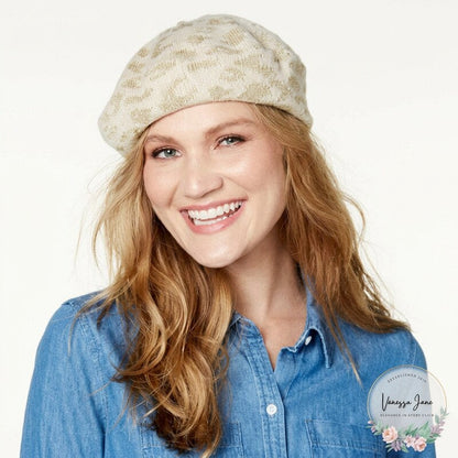 I.N.C. Metallic Animal-Print Knit Beret