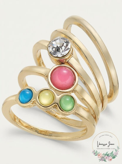 I.n.c. Gold-Tone 5-Pc. Set Crystal and Stone Stack Rings