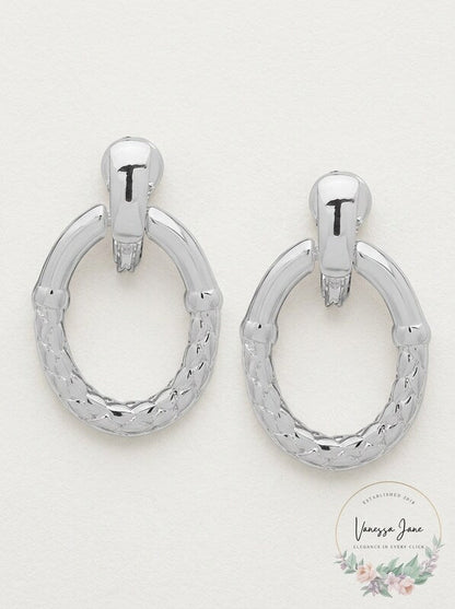 Anne Klein Silver-Tone Basket Weave Textured Doorknocker Clip-on Drop Earrings