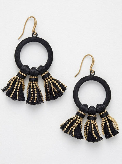 Inc Gold-Tone Velvet Hoop and Tassel Drop Earrings