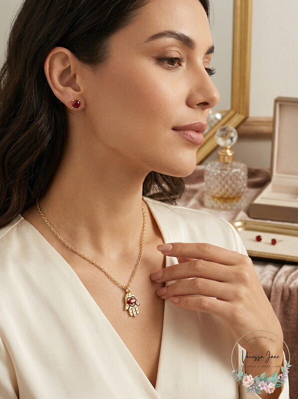 Rachel Rachel Roy Gold-Tone Red Crystal Stud Earrings &amp; Pendant Neckle
