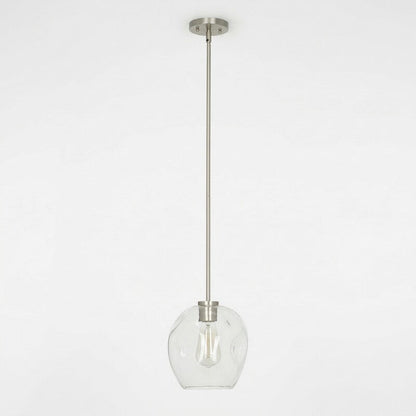 Cresswell Lighting 9in Modern Brushed Nickel Clear Glass Round Mini Pendant Ceili