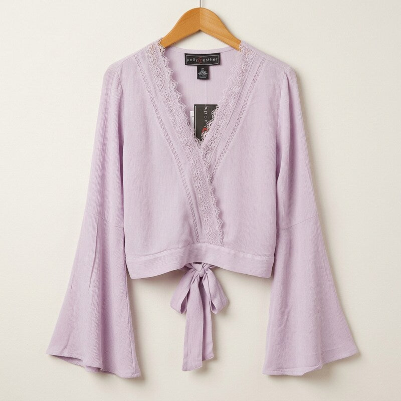 Polly and Esther Juniors Lace Trim Surplice Top, Size Large