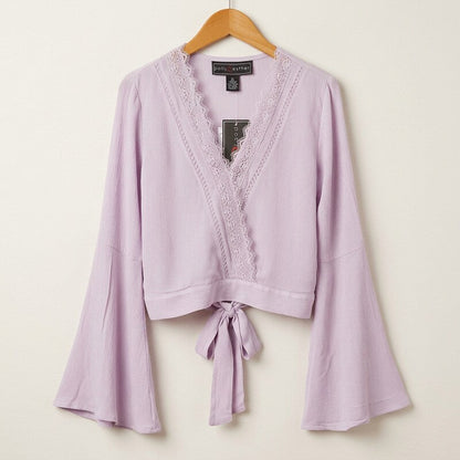 Polly and Esther Juniors Lace Trim Surplice Top, Size Large