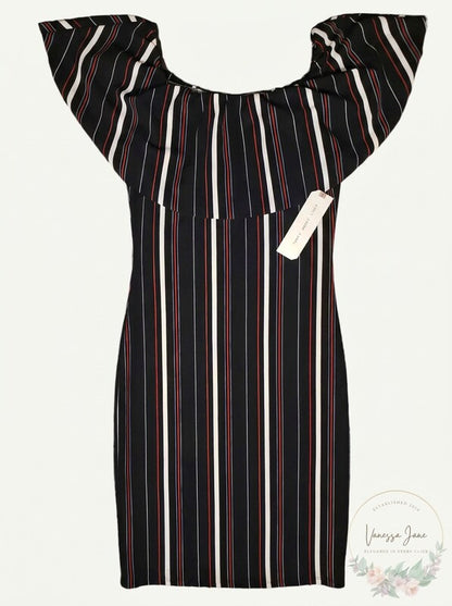 Juniors Almost Famous Striped Off The Shoulder Sheath Dress, Size Large
