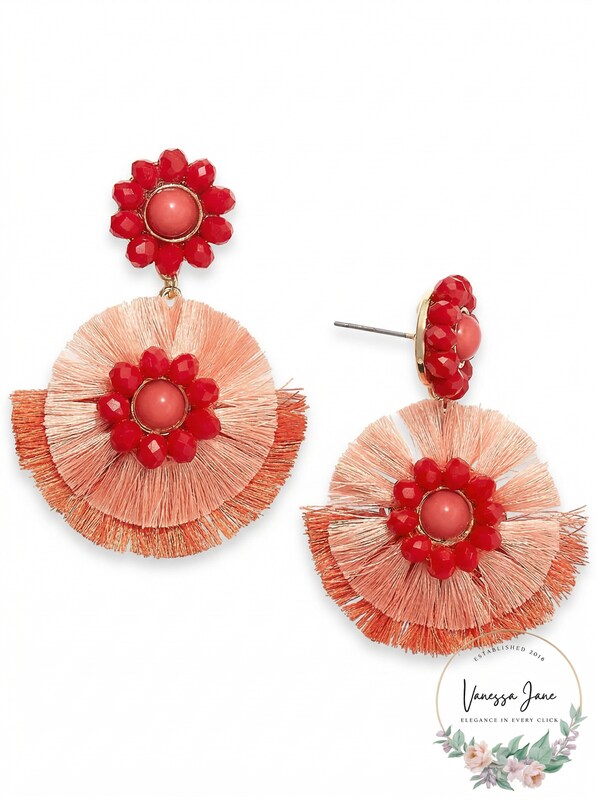 INC International Concepts Gold-Tone Beaded &amp; Fringe Drop Earrings (Coral)