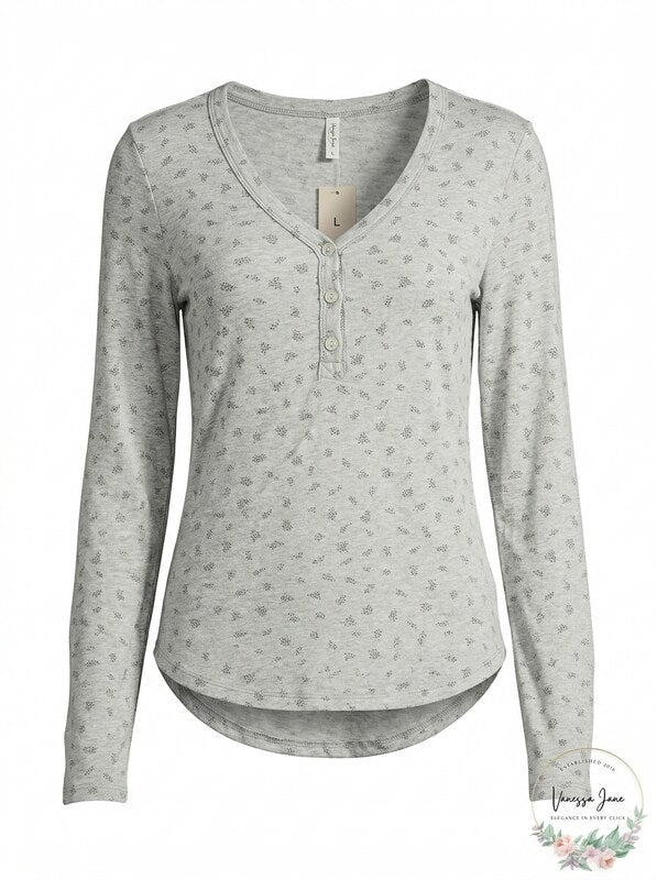 Hippie Rose Juniors Long-Sleeve Henley T-Shirt, Size Large
