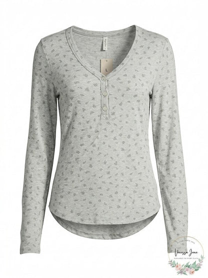 Hippie Rose Juniors Long-Sleeve Henley T-Shirt, Size Large