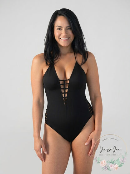 Bar lll Womens Halter Strappy Plunging One Piece Swimsuit