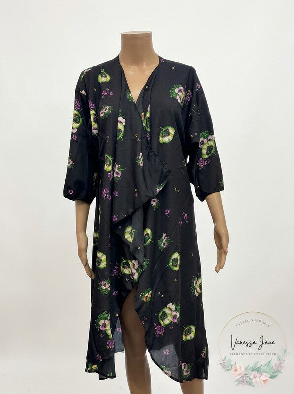 LuLaRoe Kimono Sheer Black/Floral Coverup Cardigan, Size  Medium