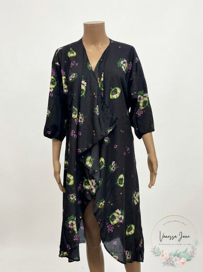 LuLaRoe Kimono Sheer Black/Floral Coverup Cardigan, Size  Medium