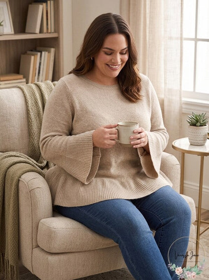 Style &amp; Co Womens Plus Ribbed Trim Ruffled Pullover Sweater