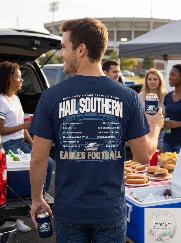 NCAA Football Schedule 2017 Short Sleeve Shirt Georgia Southern Eagles, Small