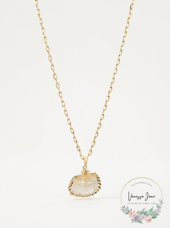 Aqua Shell &amp; Cultured Freshwater Pearl Pendant Necklace
