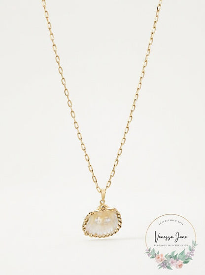 Aqua Shell &amp; Cultured Freshwater Pearl Pendant Necklace
