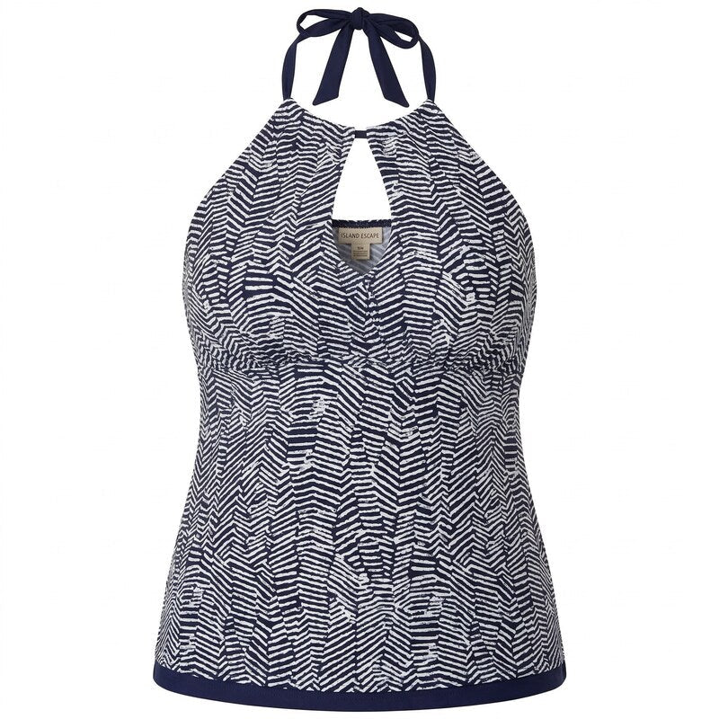 Island Escape Plus Size Mikonos Beach Printed Keyhole Underwire Tankini Top, 16W
