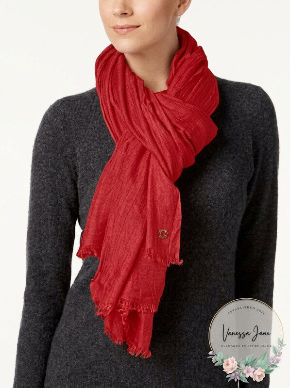 Calvin Klein Oversized 100% Cashmere Modal Scarf &amp; Wrap in One, OneSize/Red