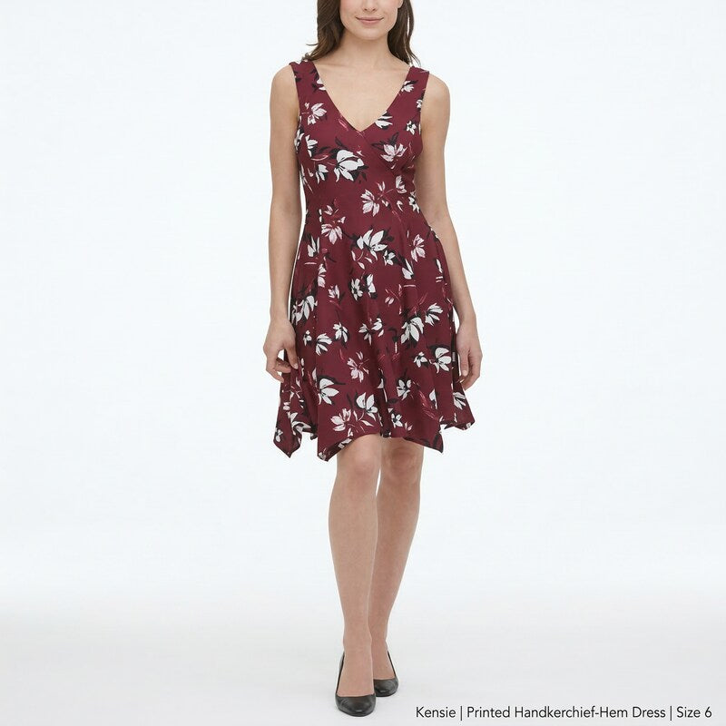 Kensie Printed Handkerchief-Hem Fit &amp; Flare Dress, Size 6