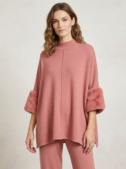 Alfani Faux-Fur-Cuff Poncho, Size Large