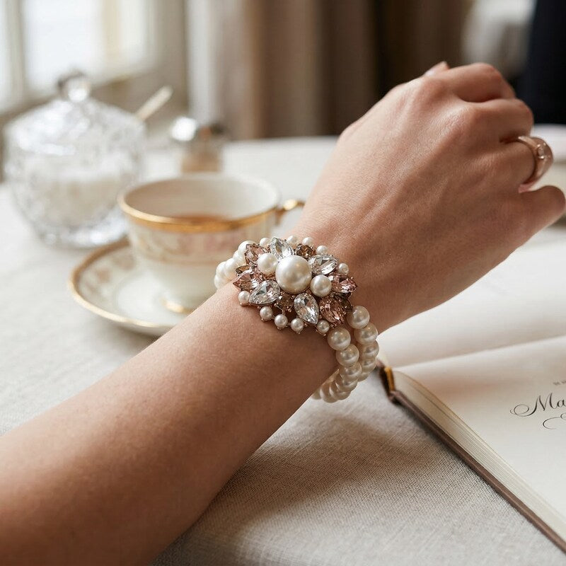 Charter Club Gold-Tone Crystal, Stone &amp; Imitation Pearl Double-Row Bracelet