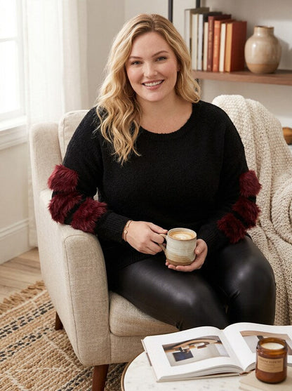 Say What? Trendy Plus Size Faux-Fur Trim Sweater, Size 1X