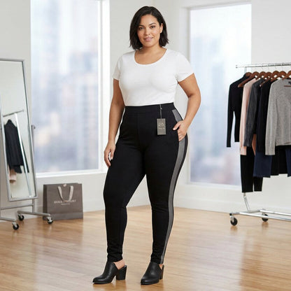 Style &amp; Co Plus Size Velour-Trimmed Leggings, 20W/Black