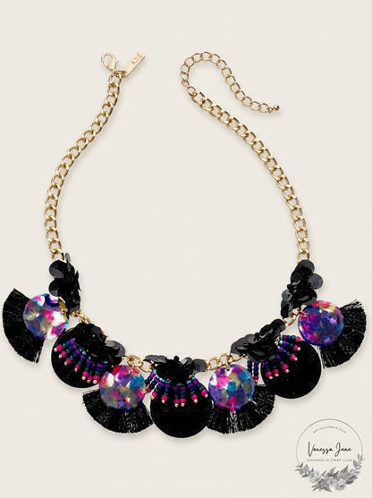 Inc Gold-Tone Sequin, Bead and Multi-Fringe Statement Necklace, 18 + 3 Extender
