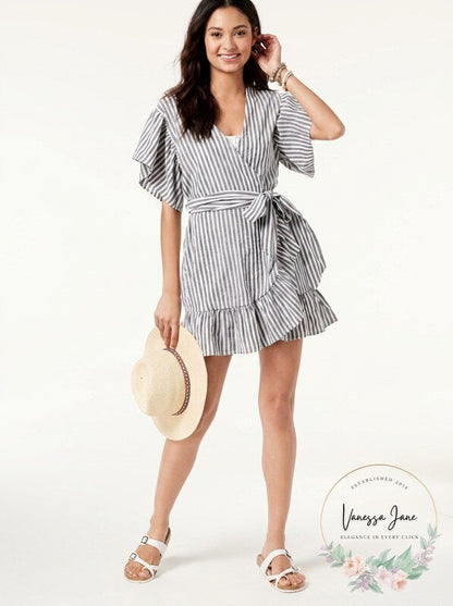 Miken Juniors Striped Wrap Swim Cover-Up, Size XL