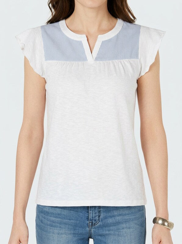Style &amp; Co Contrast-Yoke Cotton Top, Size XXL