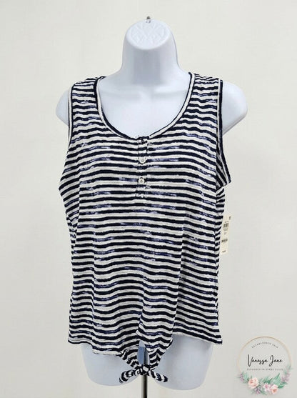 Style &amp; Co Striped Button-Down Tank Top , Size Petite Large