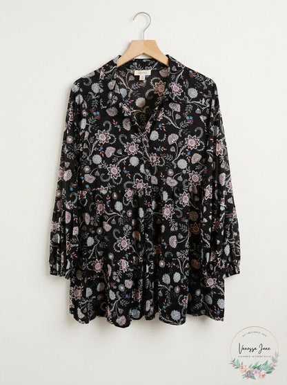 Style &amp; Co Button-Down Printed Peplum Top, Size Large