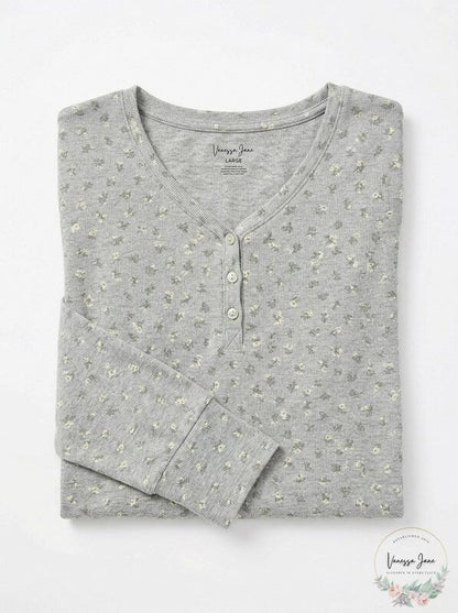 Hippie Rose Juniors Long-Sleeve Henley T-Shirt, Size Large