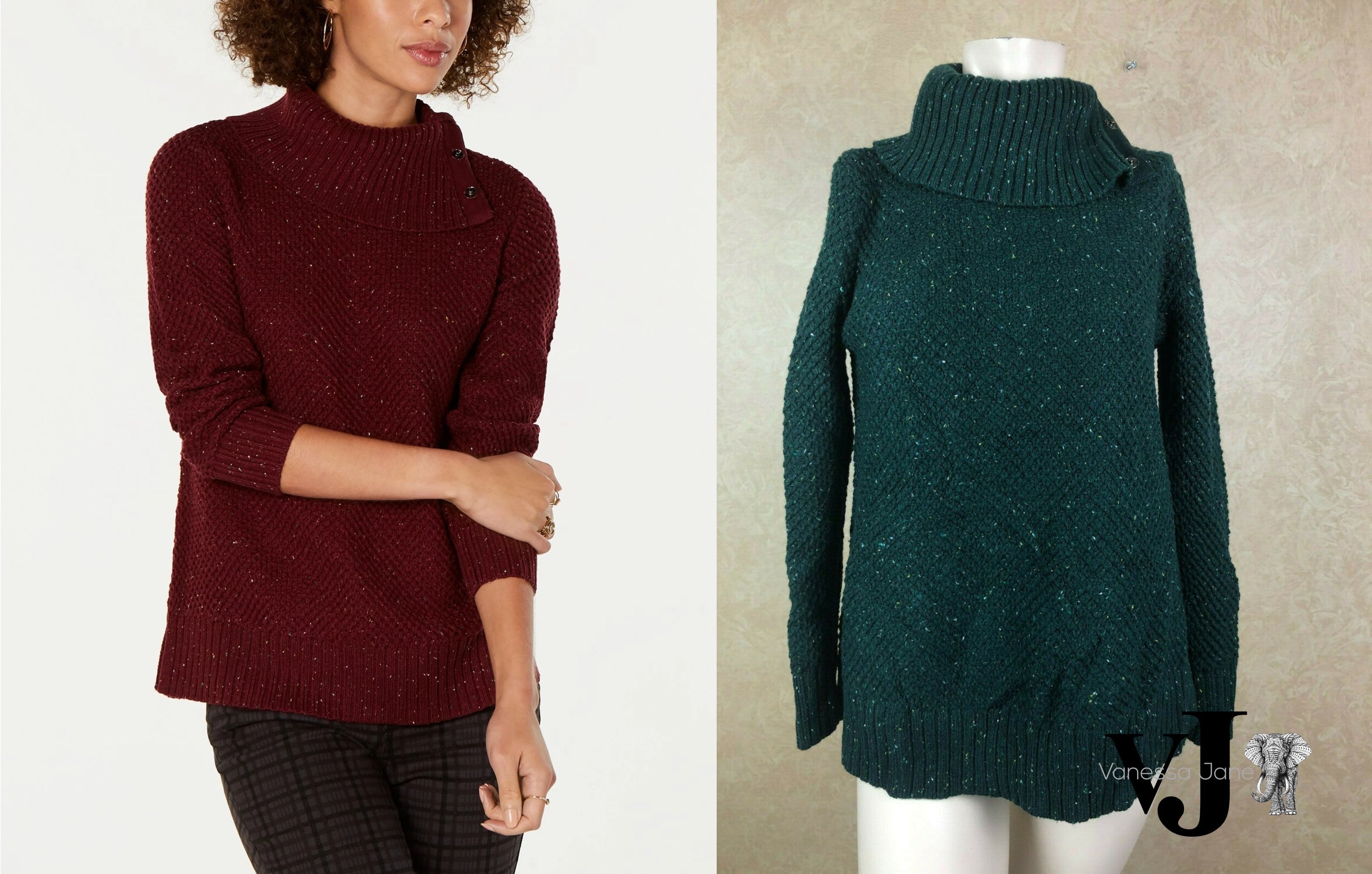 Style &amp; Co Petite Envelope-Neck Tweed Sweater